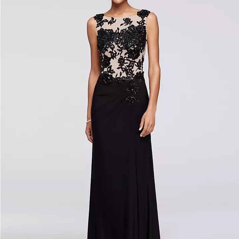 Elegant Black and Cream Evening Sleeveless Gown - David's Bridal Dress